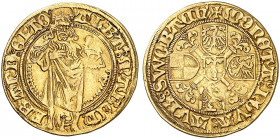 BRANDENBURG - FRANKEN. Albrecht Achilles, 1464-1486. 
Goldgulden o. J. (1470-1486), Schwabach. Friedb. 304, v. Schr. 326 ff., Slg. Wilm. 414 Gold ss