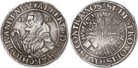 BRANDENBURG - FRANKEN. Albrecht, "der Jüngere", 1543-1557. 
Taler 1548, Erlangen. Dav. 8969, v. Schr. 744, Slg. Wilm. 475 min. Sfr., ss
