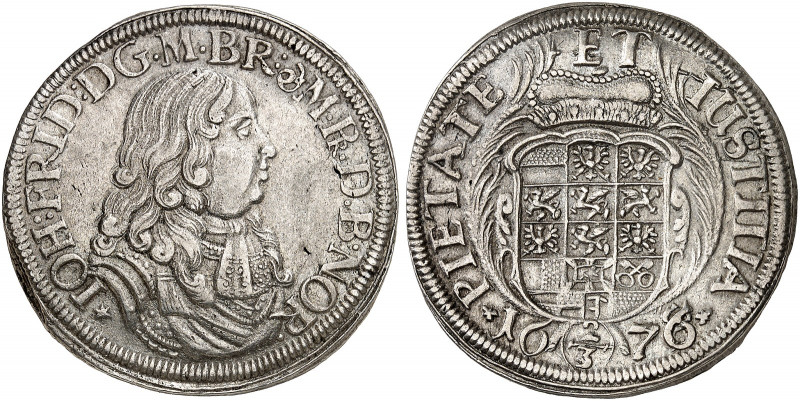 BRANDENBURG - ANSBACH. Johann Friedrich, 1667-1686. 
2/3 Taler 1676, Schwabach....