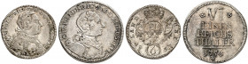 BRANDENBURG - ANSBACH. Karl Wilhelm Friedrich, 1729-1757. 
Lot von 2 Stück: 6 Kreuzer 1753, 1/6 Taler 1756, Schwabach. Slg. Wilm. 1036, 1034, Frank -...