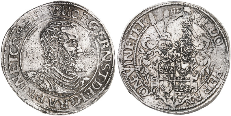 HENNEBERG. - Grafschaft. Georg Ernst, 1559-1583. 
Taler 1569, Schleusingen. Dav...