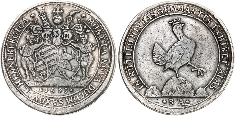 HENNEBERG. - Grafschaft. Gemeinschaftsprägungen, 1691-1702. 
Taler 1695, Ausbeu...