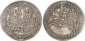HOHENLOHE - GESAMTHAUS. - Gemeinschaftlich. 
Taler 1609, Nürnberg, mit Titel Rudolph II. Dav. 6819, Albr. 54 ss