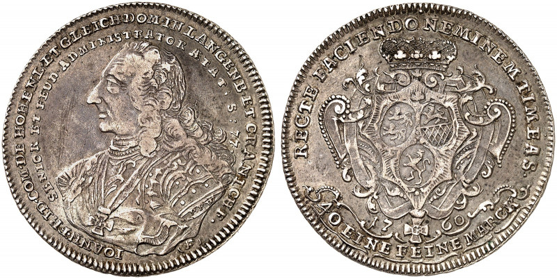 HOHENLOHE - NEUENSTEIN - ÖHRINGEN. Johann Friedrich II., 1702-1765. 
1/4 Konven...