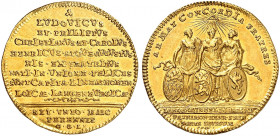 HOHENLOHE - LANGENBURG. Ludwig, 1715-1765. 
Dukat 1751 (Chronogramm), Nürnberg, auf das 50-jährige Jubiläum der Landesteilung. Friedb. 1347, Albr. 20...