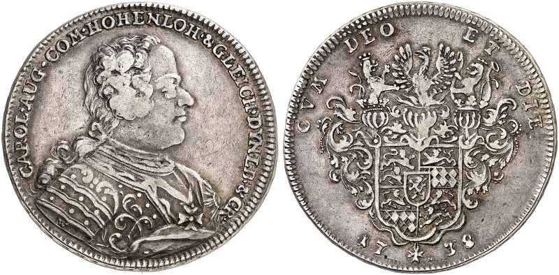 HOHENLOHE - KIRCHBERG. Karl August, 1737-1767. 
Taler 1738, Nürnberg. Dav. 2358...
