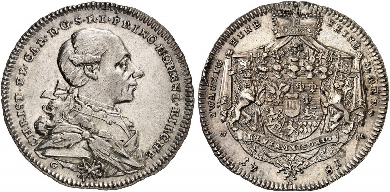 HOHENLOHE - KIRCHBERG. Christian Friedrich Karl, 1767-1806. 
1/2 Konventionstal...