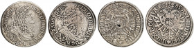HOHENLOHE - WALDENBURG - SCHILLINGSFÜRST. Ludwig Gustav, 1675-1697. 
Lot von 2 Stück: 15 Kreuzer 1685, Mainz, mit Brustbild und Titel Leopold I. Albr...