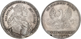 HOHENLOHE - WALDENBURG - SCHILLINGSFÜRST. Karl Albrecht I., 1750-1793. 
Konventionstaler 1757, Nürnberg. Dav. 2360, Albr. 291 kl. Sfr., l. berieben, ...