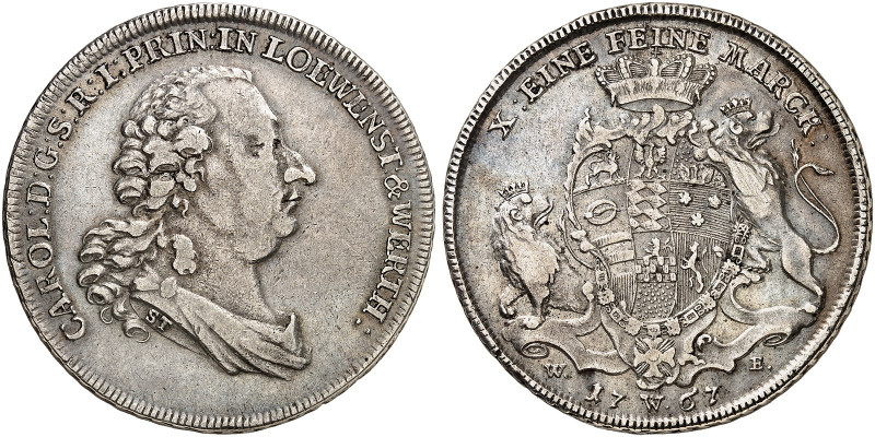 LÖWENSTEIN - WERTHEIM - ROCHEFORT. Karl Thomas, 1735-1789. 
Konventionstaler 17...