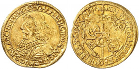 MAINZ. - Erzbistum. Johann Philipp von Schönborn, 1647-1673. 
Dukat 1655. Friedb. 1656, P. A. 460, Slg. Wa. 303 Gold gewellt, ss