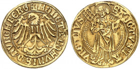NÜRNBERG. - Stadt. 
Goldgulden o. J. (1496-1506). Friedb. 1801, Kellner 5, Slg. Erl. 90 Var. ss