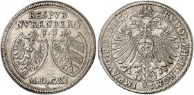 NÜRNBERG. - Stadt. 
Guldentaler zu 60 Kreuzer 1611, mit Titel Rudolph II. Dav. 89, Kellner 149, Slg. Erl. 260 ss+