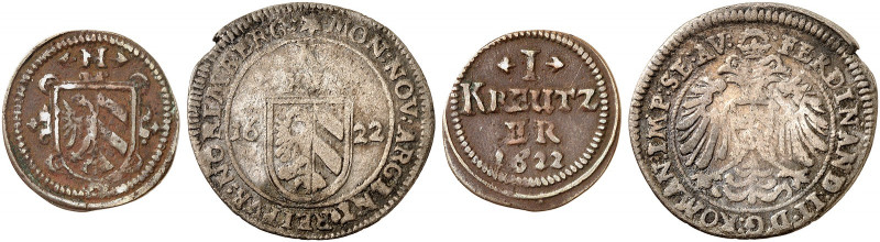 NÜRNBERG. - Stadt. 
Lot von 2 Stück: Kipper-1, 15 Kreuzer 1622. Kellner 195, 18...
