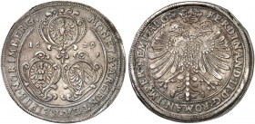 NÜRNBERG. - Stadt. 
Taler 1629, mit Titel Ferdinand II. Dav. 5647, Kellner 240, Slg. Erl. 438 schöne Patina, min. ZE, ss+