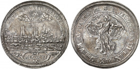 NÜRNBERG. - Stadt. 
Taler 1696, Stadtansicht, auf die Vorverhandlungen zum Frieden von Rijswijk. Dav. 5668, Kellner 265, Slg. Erl. 636 ss+
