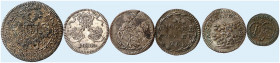 NÜRNBERG. - Stadt. 
Lot von 6 Stück: 4 Kreuzer 1756, 1 Kreuzer 1773, 1797, 1799, 1806, 1 Pfennig 1793. Kellner 370,383, 387, 393, 396, 404, Slg. Erl....