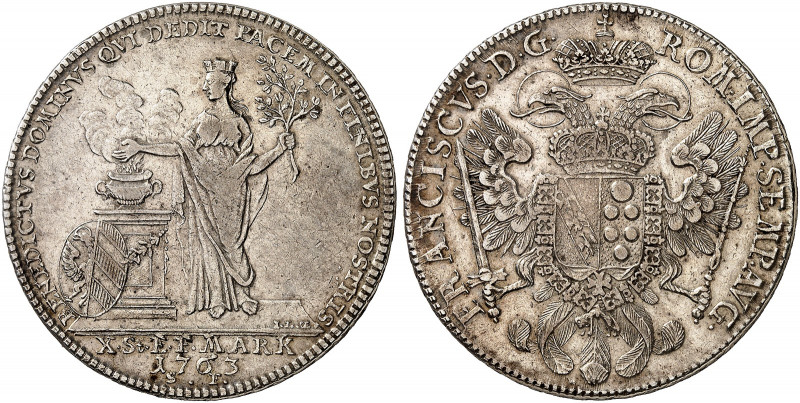 NÜRNBERG. - Stadt. 
Konventionstaler 1763, mit Titel Franz I., auf den Frieden ...