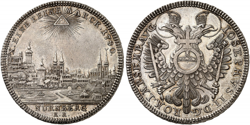 NÜRNBERG. - Stadt. 
Konventionstaler 1780, mit Titel Joseph II. / Stadtansicht....