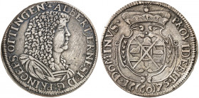 OETTINGEN. Albert Ernst, 1659-1683. 
Gulden zu 60 Kreuzer 1675. Dav. 736, Löffelh. 329 min. ZE, ss