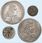 SACHSEN - COBURG. Albrecht III., 1680-1699. 
Lot von 4 Stück: 1 Heller 1683, 3 Kreuzer 1689, 1/6 Taler 1694 (2x), Coburg. Grasser 394, 391, 380a, b, ...