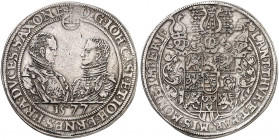 SACHSEN - COBURG - EISENACH. Johann Casimir und Johann Ernst, 1572-1633. 
Taler 1577, Saalfeld. Dav. 9756, Schnee 168, Grasser 76, Slg. Mers. 2951 ss