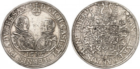 SACHSEN - COBURG - EISENACH. Johann Casimir und Johann Ernst, 1572-1633. 
Taler 1585, Saalfeld. Dav. 9756, Schnee 170, Grasser 81, Slg. Mers. - ss