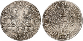SACHSEN - COBURG - EISENACH. Johann Casimir und Johann Ernst, 1572-1633. 
1/2 Taler 1595, Saalfeld. Grasser 89, Slg. Mers. - Kr., ss