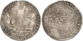 SACHSEN - COBURG - EISENACH. Johann Casimir und Johann Ernst, 1572-1633. 
Taler 1597, Saalfeld. Dav. 9758, Schnee 174, Grasser 87, Slg. Mers. - kl. S...