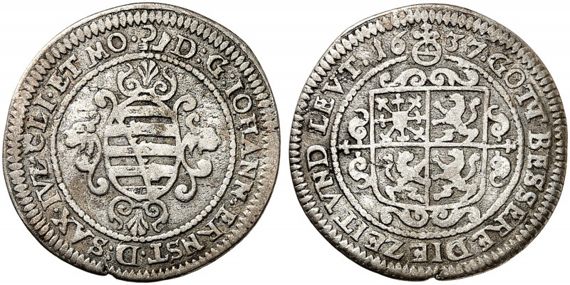 SACHSEN - COBURG - EISENACH. Johann Ernst, 1633-1638. 
Groschen 1637, Coburg. G...