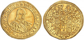 SACHSEN - COBURG - EISENACH. Johann Ernst, 1633-1638. 
Dukat 1638, Coburg. Friedb. 2945, Grasser 255, Slg. Mers. 3024 Gold l. gewellt, ss - vz