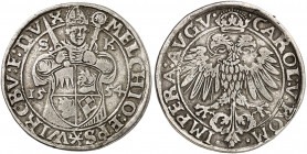 WÜRZBURG. - Bistum. Melchior Zobel von Giebelstadt zum Guttenberg, 1544-1558. 
Taler 1554, mit Titel Karl V. Dav. 9975, Helm. 50, Slg. Pil. 904 kl. R...