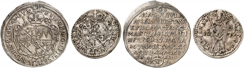 WÜRZBURG. - Bistum. Peter Philipp von Dernbach, 1675-1683. 
Lot von 2 Stück: Sc...