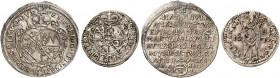 WÜRZBURG. - Bistum. Peter Philipp von Dernbach, 1675-1683. 
Lot von 2 Stück: Schilling 1676, 3 Kreuzer 1683, auf seinen Tod. Helm. 406, 396, Slg. Pil...