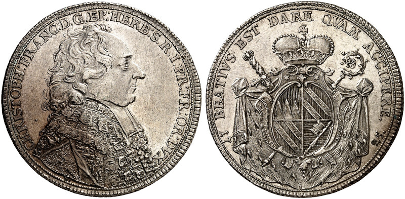 WÜRZBURG. - Bistum. Christoph Franz von Hutten, 1724-1729. 
1/2 Taler 1725. Hel...
