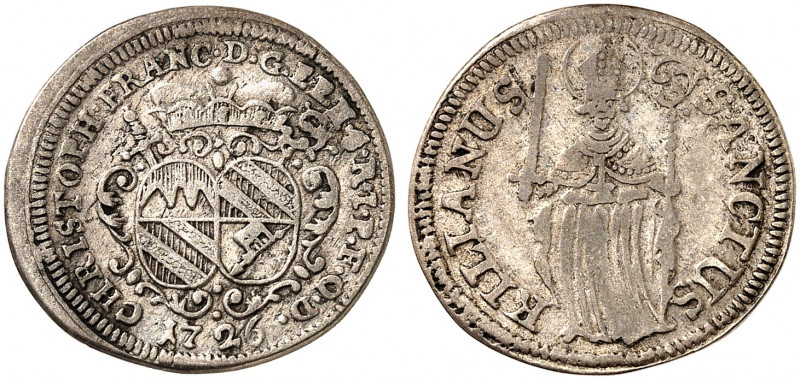 WÜRZBURG. - Bistum. Christoph Franz von Hutten, 1724-1729. 
Schilling 1726. Hel...