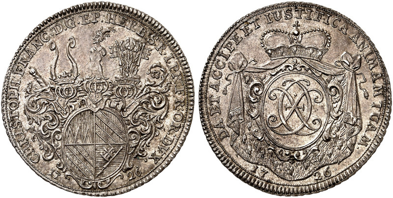 WÜRZBURG. - Bistum. Christoph Franz von Hutten, 1724-1729. 
1/2 Taler 1726. Hel...