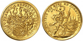 WÜRZBURG. - Bistum. Christoph Franz von Hutten, 1724-1729. 
Dukat o. J. Friedb. 3697, Helm. 581, Slg. Pil. - Gold min. gewellt, winz. Rdf., vz - St