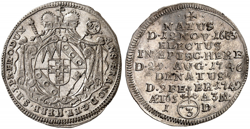 WÜRZBURG. - Bistum. Anselm Franz von Ingelheim, 1746-1749. 
3 Kreuzer 1749, auf...