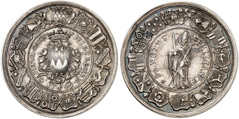 WÜRZBURG. - Bistum. Sedisvakanz 1749. 
Silbermedaille 1749 (von Vestner, 32,9 m...