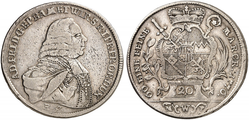 WÜRZBURG. - Bistum. Adam Friedrich von Seinsheim, 1755-1779. 
20 Kreuzer 1776. ...