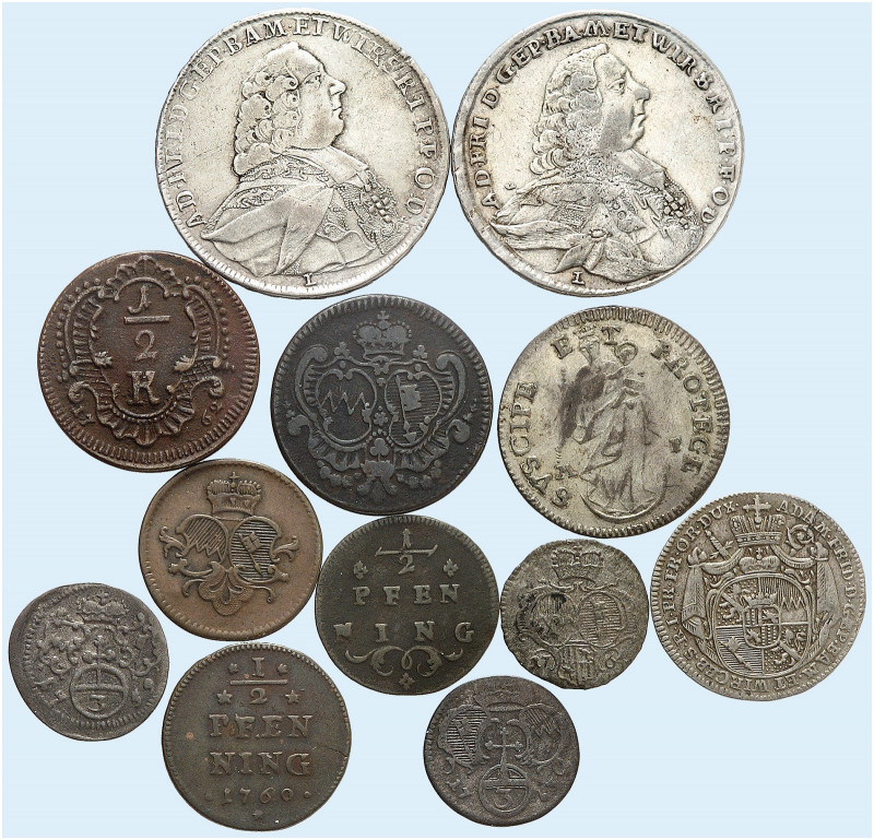 WÜRZBURG. - Bistum. Adam Friedrich von Seinsheim, 1755-1779. 
Lot von 12 Stück:...