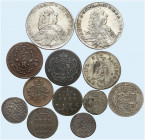 WÜRZBURG. - Bistum. Adam Friedrich von Seinsheim, 1755-1779. 
Lot von 12 Stück: 3 Heller 1759, 1763, 1/2 Pfennig 1760, 1763, o. J., 1/2 Kreuzer 1762,...