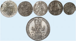 WÜRZBURG. - Bistum. Franz Ludwig von Erthal, 1779-1795. 
Lot von 6 Stück: 20 Kreuzer 1785, Körtling 1794, Schilling, Sterbegroschen 1795, Georg Karl ...