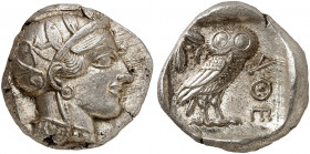 GRIECHISCHE MÜNZEN. ATTIKA. - Athenai. 
Tetradrachme, 454 - 404 v. Chr. Athenakopf / Eule. HGC 1597 17,19 g vz / prfr
