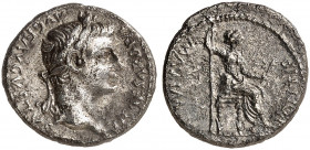 RÖMISCHE MÜNZEN. RÖMISCHE KAISERZEIT. Tiberius, 14 - 37. 
Denar, Lugdunum. Rev. Thronende Livia als Pax. RIC 30 3,50 g l. korrodiert, ss