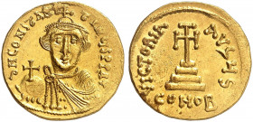 BYZANTINISCHE MÜNZEN. Constans II., 641 - 668. 
Solidus. Rev. Stufenkreuz. 6. Offizin. S. 938 Gold 4,52 g f. prfr
