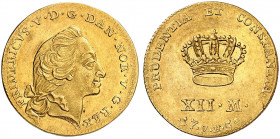 EUROPA. DÄNEMARK. Friedrich V., 1746-1766. 
12 Mark 1758. Friedb. 269, Hede 22 C Gold l. Prägeschwäche, vz - St