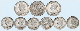 EUROPA. ENGLAND. Victoria, 1837-1901. 
Lot von 9 Stück: Shilling 1893, 1894, 1896, 1899, 1900, 1901, Florin 1899, 1900, 1901. S. 3940, 3940 A, 3939 v...