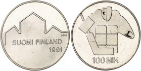 EUROPA. FINNLAND. - Republik seit 1917. 
100 Markkaa 1991, Eishockey-Weltmeisterschaft. KM 69 Auflage 200 Exemplare ! PP